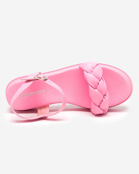 OUTLET Damskie różowe sandały z plecionym paskiem Kafha- Obuwie