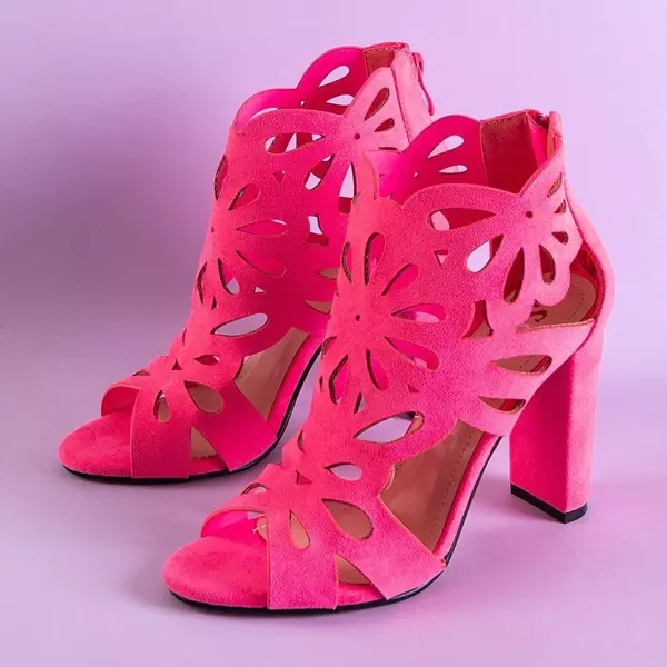 OUTLET Neonowe różowe damskie sandały na słupku Aleksis - Obuwie