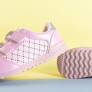 OUTLET Różowe dziecięce ażurowe buty sportowe z ozdobami Oksi - Obuwie