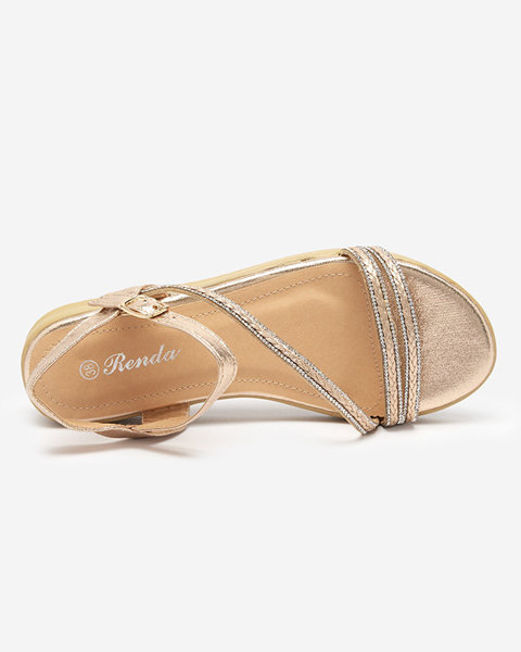 OUTLET Złote damskie błyszczące sandały z cyrkoniami Spirade - Odzież
