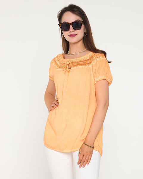 Pomarańczowa damska bawełniana bluzka - Odzież