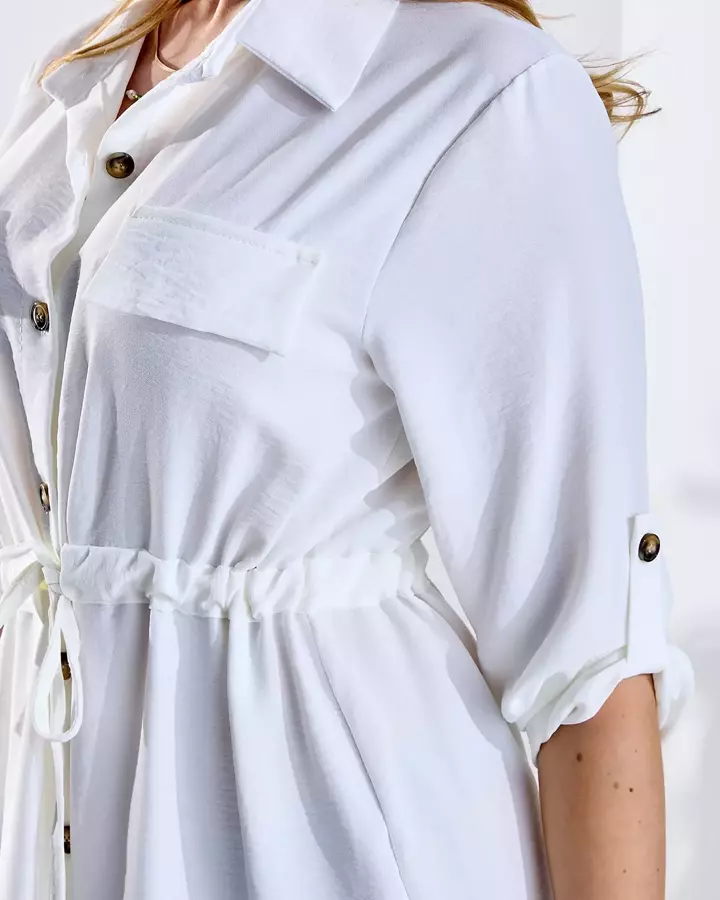 Royalfashion Biała damska sukienka z guzikami