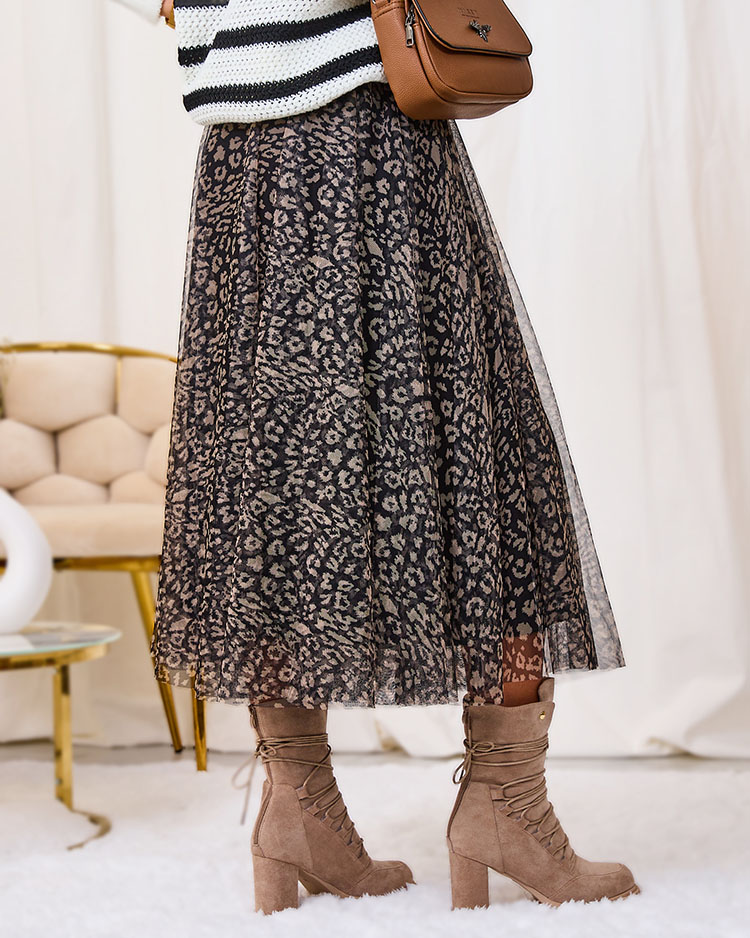 Royalfashion Ciemnoszary damska dwuwarstwowa spódnica z modnym printem