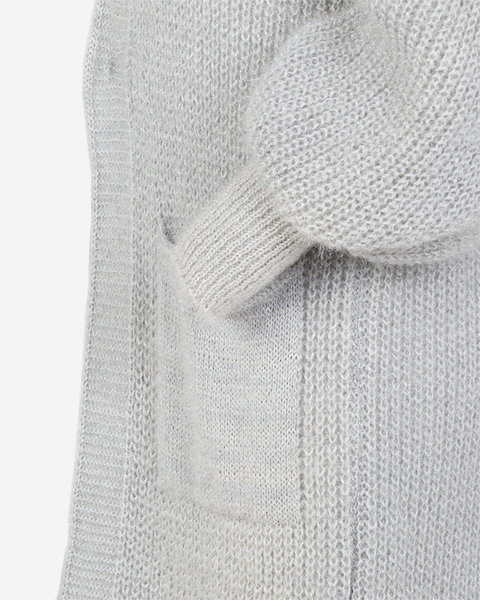 Royalfashion Damski jasnoszary miękki długi sweter narzutka