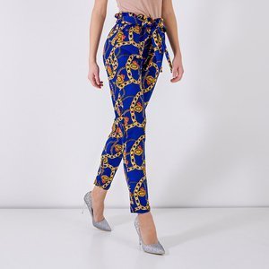 Royalfashion Kobaltowe damskie spodnie z printem