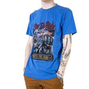 Royalfashion Kobaltowy bawełniany męski t-shirt z kolorowym nadrukiem