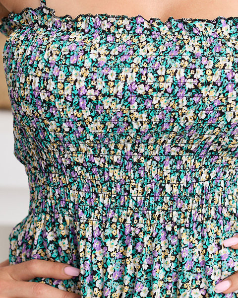 Royalfashion Kwiecista fioletowa damska sukienka mini na ramiączkach