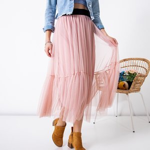 Różowa damska spódnica maxi z tiulem - Odzież