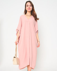 Różowa damska sukienka midi oversize - Odzież 