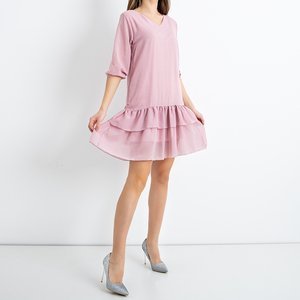 Różowa damska sukienka z falbankami - Odzież