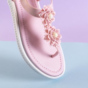 Różowe damskie sandały a'la japonki z kwiatkami Dosana - Obuwie