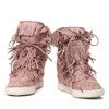 Różowe sneakersy na krytym koturnie z frędzlami - Obuwie