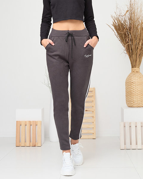 Szare damskie spodnie dresowe z ociepleniem - Odzież