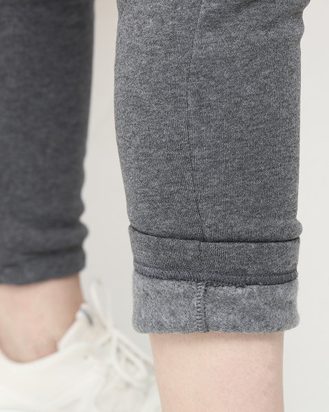 Szare damskie spodnie dresowe z ociepleniem- Odzież