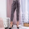 Szare damskie spodnie paperbag z wysokim stanem - Spodnie