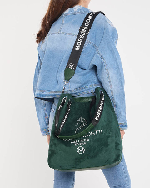 Zielona duża damska torba shopper z nadrukiem i napisami - Akcesoria
