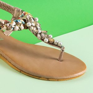 Złote sandały japonki z ozdobami Gortenzja - Obuwie