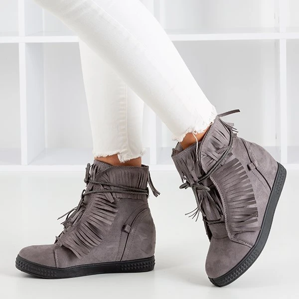 Кросівки темно-сірі з клиновим каблуком з бахромою Murine - Взуття