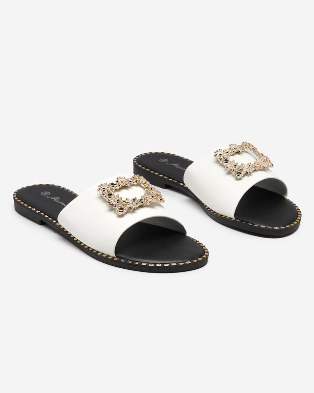 Білі елегантні жіночі тапочки із золотим орнаментом Meriso - Взуття