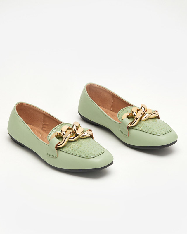 OUTLET Зелені жіночі лофери з екошкіри на ланцюжку Flamii - Взуття