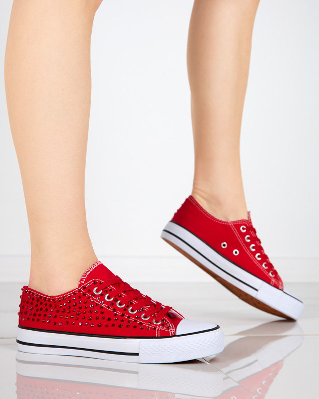OUTLET Жіночі кросівки з різнокольоровими цирконами червоного кольору Amanda - Взуття