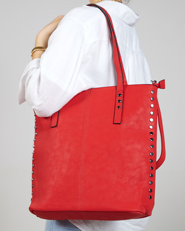 Жіноча червона сумка шопер зі стразами - Аксесуари