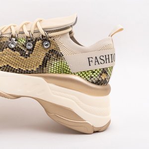 Бежеві жіночі кросівки з кольоровим тисненням під шкіру змії Aminov