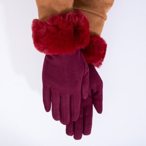 Бордові жіночі рукавиці з хутром