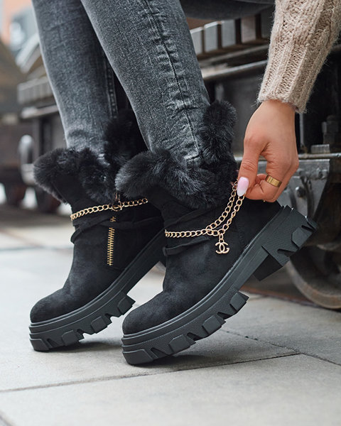 Чорні жіночі чоботи з екозамші з ланцюжком Videric - Взуття