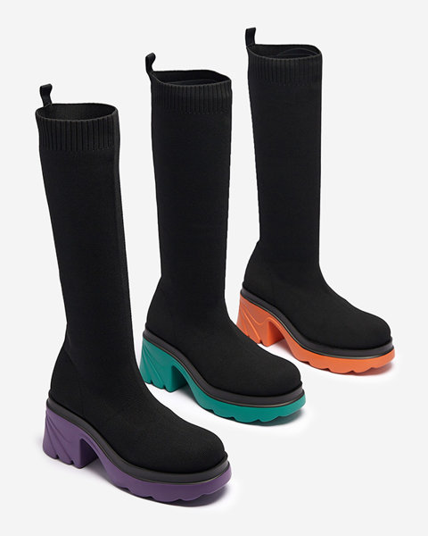 Чорно-фіолетові жіночі чоботи на постійні Korlicca - Взуття
