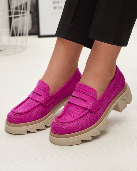 Фуксія жіночі ажурні мокасини на суцільній підошві Ejina - Взуття