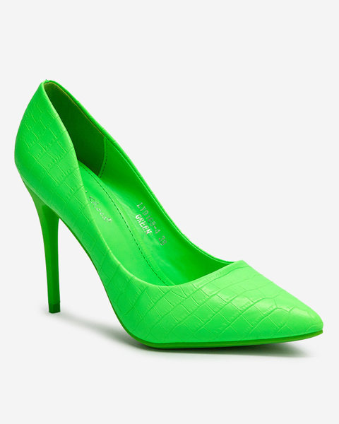 Неоново-зелені жіночі туфлі-човники на шпильці з тисненням Asota - Взуття