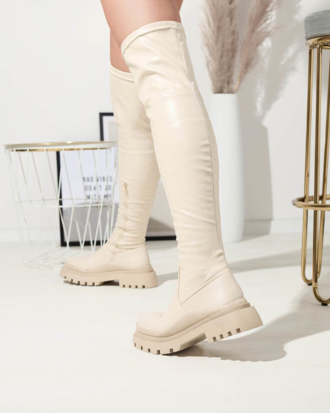 OUTLET Бежеві жіночі чоботи вище коліна на товстій підошві Amerima- Footwear