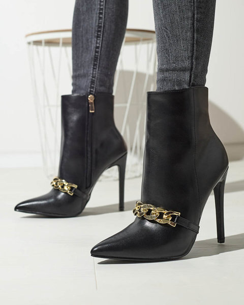 OUTLET Чорні черевики на шпильці, декоровані ланцюжком Rittle- Footwear