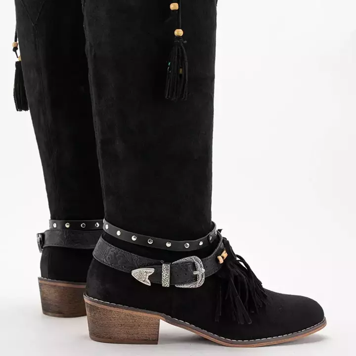 OUTLET Чорні жіночі ковбойські чоботи з прикрасами Clarosai - Взуття