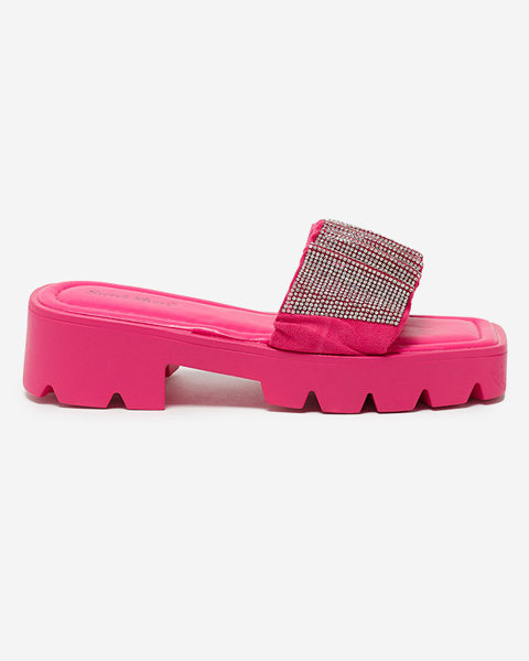 OUTLET Темно-рожеві жіночі тапочки з фіанітами Emkoy- Взуття