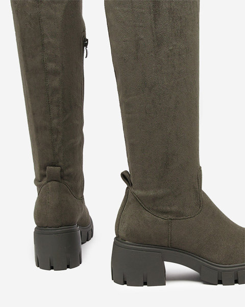 OUTLET Темно-зелені жіночі чоботи вище коліна Netirit - Взуття