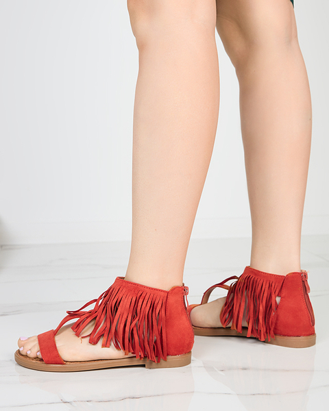 OUTLET Жіночі босоніжки з бахромою в червоно-коричневих туфлях Clov-Shoes