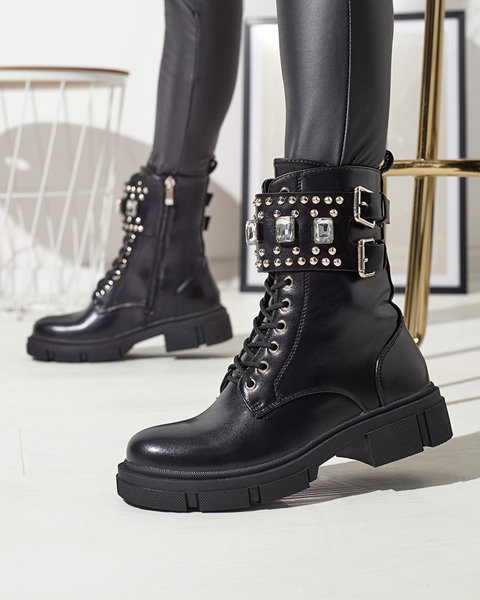 OUTLET Жіночі чорні черевики баггі зі стразами Tobrissa - Взуття