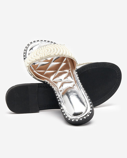 OUTLET Жіночі сріблясті тапочки з прикрасами Ahaio - Взуття