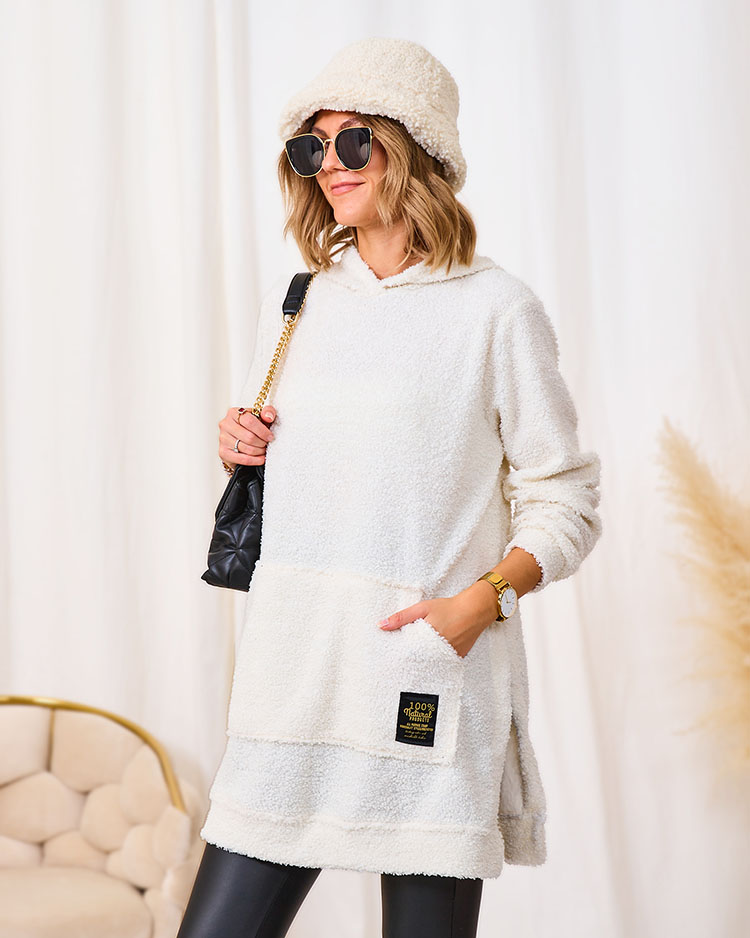 Royalfashion Кремовий довгий жіночий светр з капюшоном