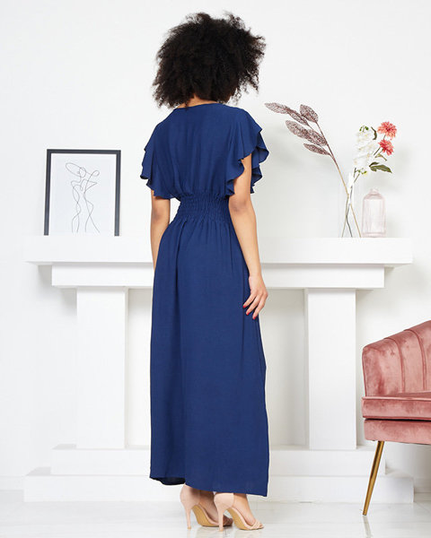 Сукня міді з еластичною талією, темно-синій - Одяг