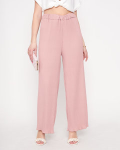 Темно-рожеві широкі жіночі штани палаццо в рубчик - Одяг