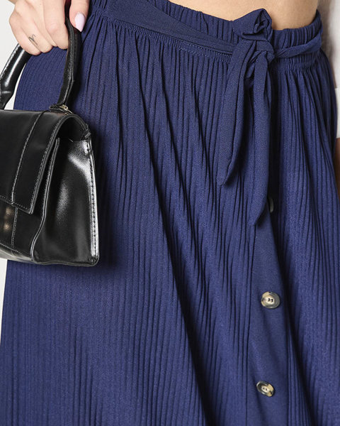 Темно-синя жіноча плісирована спідниця максі на ґудзиках - Одяг
