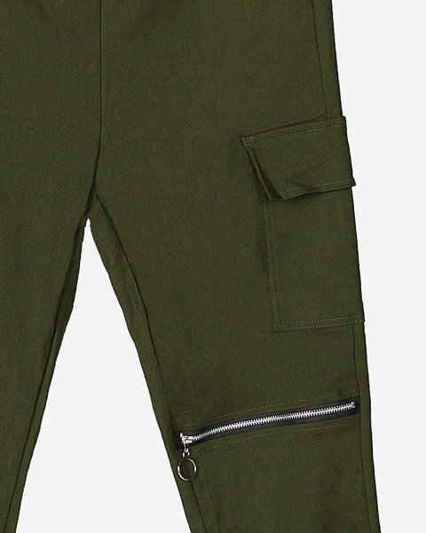 Темно-зелені жіночі штани карго на ланцюжку - Одяг