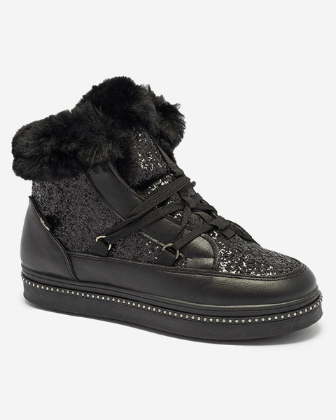 Жіночі чорні черевики на шнурівці з паєтками Gesita - Взуття