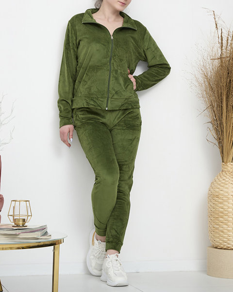 Жіночий велюровий спортивний комплект зеленого кольору - Одяг